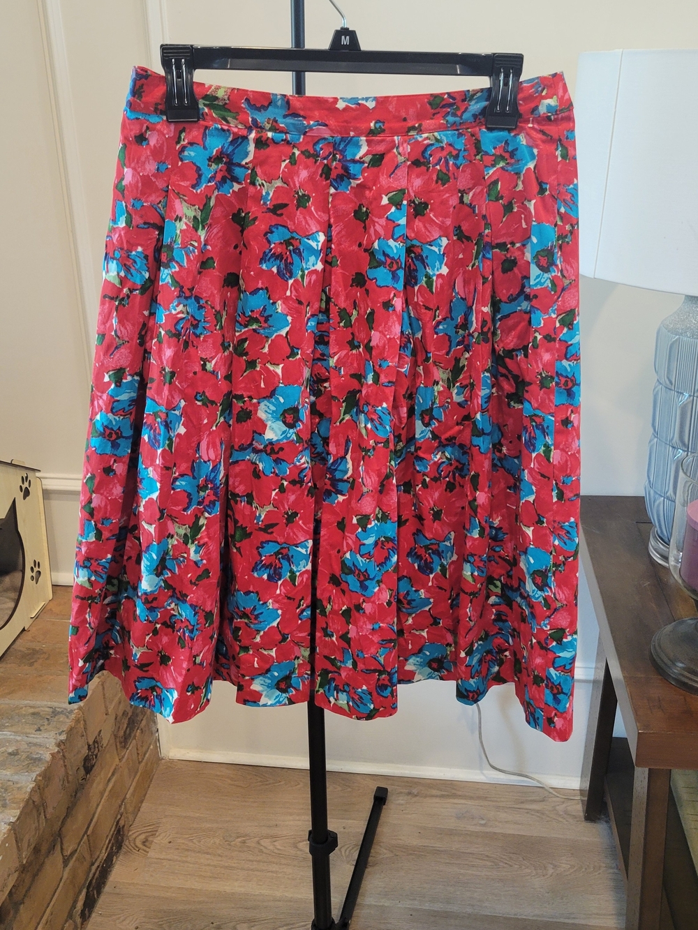 Talbots Red Floral A-Line Skirt with Blue Accents